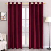 2 Pieces Plain Dyed Back Lining Eyelet Curtains - Dark Maroon